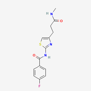 molecular formula C14H14FN3O2S B2398826 4-氟-N-(4-(3-(甲基氨基)-3-氧代丙基)噻唑-2-基)苯甲酰胺 CAS No. 1021218-59-6