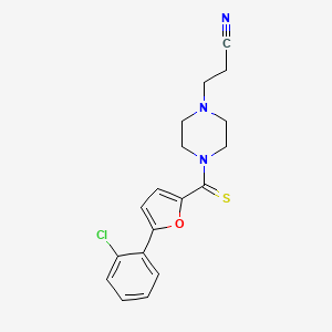 molecular formula C18H18ClN3OS B2398828 3-(4-(5-(2-Chlorophenyl)furan-2-carbonothioyl)piperazin-1-yl)propanenitrile CAS No. 332862-23-4