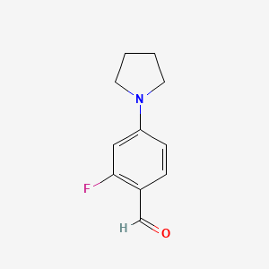 molecular formula C11H12FNO B2398853 2-氟-4-吡咯烷-1-基苯甲醛 CAS No. 886500-78-3