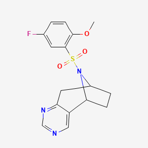 molecular formula C16H16FN3O3S B2398890 (5R,8S)-10-((5-fluoro-2-methoxyphenyl)sulfonyl)-6,7,8,9-tetrahydro-5H-5,8-epiminocyclohepta[d]pyrimidine CAS No. 2058731-09-0