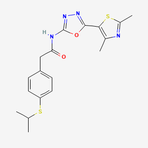 molecular formula C18H20N4O2S2 B2398910 N-(5-(2,4-dimethylthiazol-5-yl)-1,3,4-oxadiazol-2-yl)-2-(4-(isopropylthio)phenyl)acetamide CAS No. 1251684-75-9