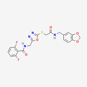 molecular formula C20H16F2N4O5S B2398925 N-((5-((2-((benzo[d][1,3]dioxol-5-ylmethyl)amino)-2-oxoethyl)thio)-1,3,4-oxadiazol-2-yl)methyl)-2,6-difluorobenzamide CAS No. 872621-53-9