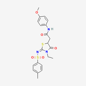 (E)-2-(3-ethyl-4-oxo-2-(tosylimino)thiazolidin-5-yl)-N-(4-methoxyphenyl)acetamide