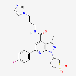 molecular formula C24H25FN6O3S B2398929 N-(3-(1H-imidazol-1-yl)propyl)-1-(1,1-dioxidotetrahydrothiophen-3-yl)-6-(4-fluorophenyl)-3-methyl-1H-pyrazolo[3,4-b]pyridine-4-carboxamide CAS No. 1021250-49-6