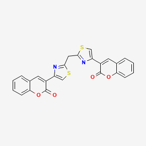 molecular formula C25H14N2O4S2 B2398931 3-[2-[[4-(2-Oxochromen-3-yl)-1,3-thiazol-2-yl]methyl]-1,3-thiazol-4-yl]chromen-2-one CAS No. 319491-51-5