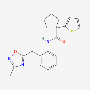 molecular formula C20H21N3O2S B2398941 N-(2-((3-methyl-1,2,4-oxadiazol-5-yl)methyl)phenyl)-1-(thiophen-2-yl)cyclopentanecarboxamide CAS No. 1448128-53-7