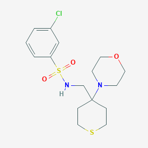 molecular formula C16H23ClN2O3S2 B2398948 3-Chloro-N-[(4-morpholin-4-ylthian-4-yl)methyl]benzenesulfonamide CAS No. 2380068-29-9