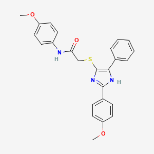 molecular formula C25H23N3O3S B2398980 N-(4-methoxyphenyl)-2-((2-(4-methoxyphenyl)-5-phenyl-1H-imidazol-4-yl)thio)acetamide CAS No. 865657-39-2