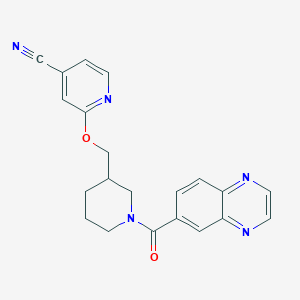 molecular formula C21H19N5O2 B2399022 2-[[1-(Quinoxaline-6-carbonyl)piperidin-3-yl]methoxy]pyridine-4-carbonitrile CAS No. 2380070-27-7