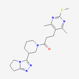 molecular formula C20H28N6OS B2399032 3-[4,6-dimethyl-2-(methylsulfanyl)pyrimidin-5-yl]-1-(3-{5H,6H,7H-pyrrolo[2,1-c][1,2,4]triazol-3-yl}piperidin-1-yl)propan-1-one CAS No. 1223181-97-2