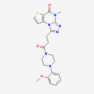 molecular formula C22H24N6O3S B2399034 1-(3-(4-(2-methoxyphenyl)piperazin-1-yl)-3-oxopropyl)-4-methylthieno[2,3-e][1,2,4]triazolo[4,3-a]pyrimidin-5(4H)-one CAS No. 892280-26-1
