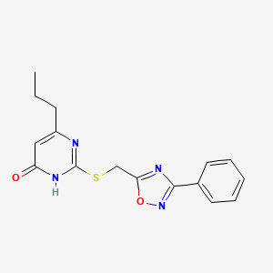 molecular formula C16H16N4O2S B2399049 2-{[(3-Phenyl-1,2,4-oxadiazol-5-yl)methyl]sulfanyl}-6-propyl-4-pyrimidinol CAS No. 690683-61-5