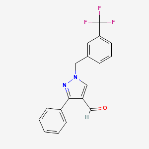 molecular formula C18H13F3N2O B2399063 3-phenyl-1-[3-(trifluoromethyl)benzyl]-1H-pyrazole-4-carbaldehyde CAS No. 1006472-12-3