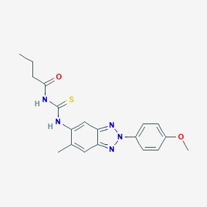 molecular formula C19H21N5O2S B239909 N-{[2-(4-methoxyphenyl)-6-methyl-2H-benzotriazol-5-yl]carbamothioyl}butanamide 