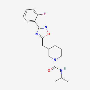 molecular formula C18H23FN4O2 B2399100 3-((3-(2-fluorophenyl)-1,2,4-oxadiazol-5-yl)methyl)-N-isopropylpiperidine-1-carboxamide CAS No. 1705546-58-2