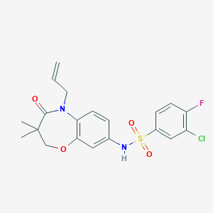 molecular formula C20H20ClFN2O4S B2399148 N-(5-allyl-3,3-dimethyl-4-oxo-2,3,4,5-tetrahydrobenzo[b][1,4]oxazepin-8-yl)-3-chloro-4-fluorobenzenesulfonamide CAS No. 921996-57-8