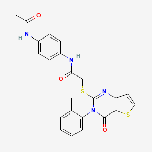 molecular formula C23H20N4O3S2 B2399154 N-[4-(acetylamino)phenyl]-2-{[3-(2-methylphenyl)-4-oxo-3,4-dihydrothieno[3,2-d]pyrimidin-2-yl]sulfanyl}acetamide CAS No. 1291838-45-3