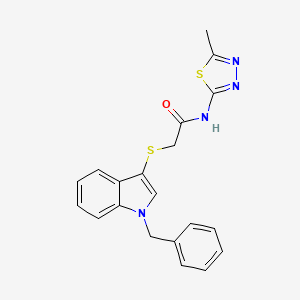 molecular formula C20H18N4OS2 B2399164 2-((1-苄基-1H-吲哚-3-基)硫代)-N-(5-甲基-1,3,4-噻二唑-2-基)乙酰胺 CAS No. 681273-77-8