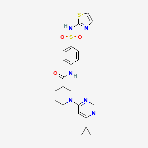 molecular formula C22H24N6O3S2 B2399174 1-(6-cyclopropylpyrimidin-4-yl)-N-(4-(N-(thiazol-2-yl)sulfamoyl)phenyl)piperidine-3-carboxamide CAS No. 1798458-75-9