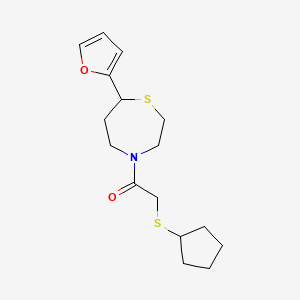 molecular formula C16H23NO2S2 B2399181 2-(Cyclopentylthio)-1-(7-(furan-2-yl)-1,4-thiazepan-4-yl)ethanone CAS No. 1706093-52-8