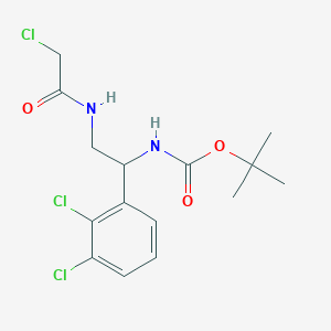 molecular formula C15H19Cl3N2O3 B2399208 Tert-butyl N-[2-[(2-chloroacetyl)amino]-1-(2,3-dichlorophenyl)ethyl]carbamate CAS No. 2411269-33-3