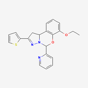 molecular formula C21H19N3O2S B2399212 7-ethoxy-5-(pyridin-2-yl)-2-(thiophen-2-yl)-5,10b-dihydro-1H-benzo[e]pyrazolo[1,5-c][1,3]oxazine CAS No. 900003-89-6