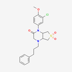 molecular formula C22H25ClN2O4S B2399220 1-(3-氯-4-甲氧基苯基)-4-(3-苯基丙基)六氢噻吩并[3,4-b]吡嗪-2(1H)-酮 6,6-二氧化物 CAS No. 1040704-60-6