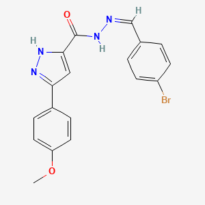 molecular formula C18H15BrN4O2 B2399223 (Z)-N'-(4-bromobenzylidene)-3-(4-methoxyphenyl)-1H-pyrazole-5-carbohydrazide CAS No. 305355-48-0