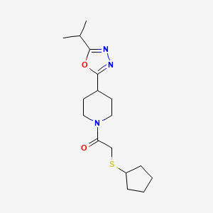 molecular formula C17H27N3O2S B2399224 2-(Cyclopentylthio)-1-(4-(5-isopropyl-1,3,4-oxadiazol-2-yl)piperidin-1-yl)ethanone CAS No. 1208432-93-2