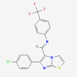 molecular formula C19H11ClF3N3S B2399226 N-[[6-[4-chlorophenyl]imidazo[2,1-b][1,3]thiazol-5-yl]methylene]-4-[trifluoromethyl]aniline CAS No. 338404-63-0