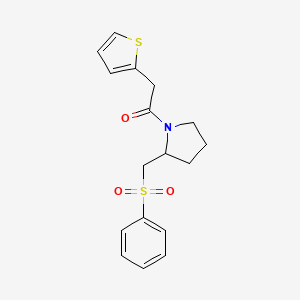 molecular formula C17H19NO3S2 B2399229 1-(2-((Phenylsulfonyl)methyl)pyrrolidin-1-yl)-2-(thiophen-2-yl)ethanone CAS No. 1797781-47-5