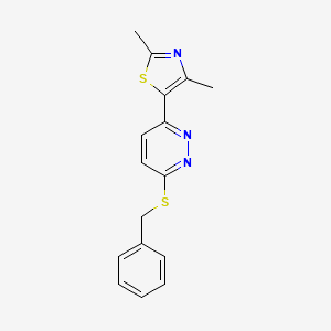 molecular formula C16H15N3S2 B2399235 5-(6-(Benzylthio)pyridazin-3-yl)-2,4-dimethylthiazole CAS No. 894006-40-7