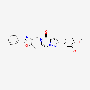 molecular formula C25H22N4O4 B2399236 2-(3,4-dimethoxyphenyl)-5-((5-methyl-2-phenyloxazol-4-yl)methyl)pyrazolo[1,5-a]pyrazin-4(5H)-one CAS No. 1359484-41-5