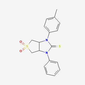 molecular formula C18H18N2O2S2 B2399238 1-phenyl-3-(p-tolyl)tetrahydro-1H-thieno[3,4-d]imidazole-2(3H)-thione 5,5-dioxide CAS No. 538338-47-5