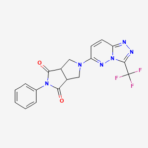 molecular formula C18H13F3N6O2 B2399255 5-Phenyl-2-[3-(trifluoromethyl)-[1,2,4]triazolo[4,3-b]pyridazin-6-yl]-1,3,3a,6a-tetrahydropyrrolo[3,4-c]pyrrole-4,6-dione CAS No. 2415583-62-7
