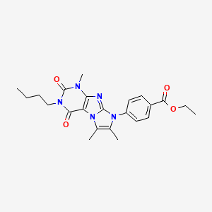 molecular formula C23H27N5O4 B2399268 Ethyl 4-(3-butyl-1,6,7-trimethyl-2,4-dioxo-1,3,5-trihydro-4-imidazolino[1,2-h] purin-8-yl)benzoate CAS No. 887460-35-7