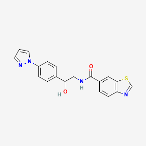 molecular formula C19H16N4O2S B2399271 N-[2-Hydroxy-2-(4-pyrazol-1-ylphenyl)ethyl]-1,3-benzothiazole-6-carboxamide CAS No. 2415633-55-3