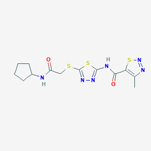 molecular formula C13H16N6O2S3 B2399272 N-(5-((2-(cyclopentylamino)-2-oxoethyl)thio)-1,3,4-thiadiazol-2-yl)-4-methyl-1,2,3-thiadiazole-5-carboxamide CAS No. 1226431-60-2