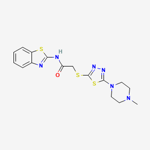 molecular formula C16H18N6OS3 B2399273 N-(benzo[d]thiazol-2-yl)-2-((5-(4-methylpiperazin-1-yl)-1,3,4-thiadiazol-2-yl)thio)acetamide CAS No. 1105251-43-1