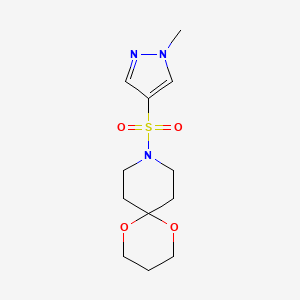 molecular formula C12H19N3O4S B2399274 9-((1-methyl-1H-pyrazol-4-yl)sulfonyl)-1,5-dioxa-9-azaspiro[5.5]undecane CAS No. 1797296-13-9