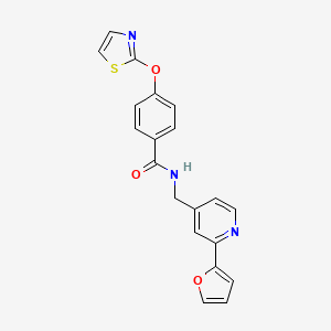 molecular formula C20H15N3O3S B2399275 N-((2-(furan-2-yl)pyridin-4-yl)methyl)-4-(thiazol-2-yloxy)benzamide CAS No. 2034342-75-9