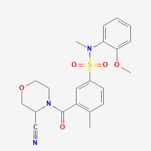 molecular formula C21H23N3O5S B2399280 3-(3-cyanomorpholine-4-carbonyl)-N-(2-methoxyphenyl)-N,4-dimethylbenzene-1-sulfonamide CAS No. 1384573-04-9