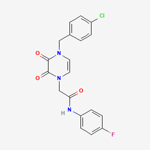 molecular formula C19H15ClFN3O3 B2399285 2-[4-[(4-chlorophenyl)methyl]-2,3-dioxopyrazin-1-yl]-N-(4-fluorophenyl)acetamide CAS No. 899942-49-5