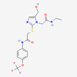 molecular formula C17H19F3N4O4S B2399288 N-乙基-2-(5-(羟甲基)-2-((2-氧代-2-((4-(三氟甲氧基)苯基)氨基)乙基)硫)-1H-咪唑-1-基)乙酰胺 CAS No. 921563-75-9