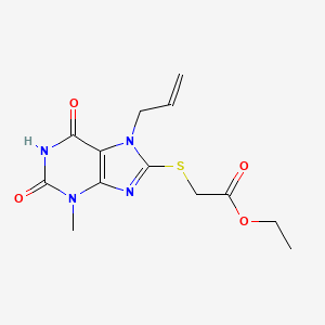 molecular formula C13H16N4O4S B2399290 Ethyl 2-(3-methyl-2,6-dioxo-7-prop-2-enylpurin-8-yl)sulfanylacetate CAS No. 313552-33-9