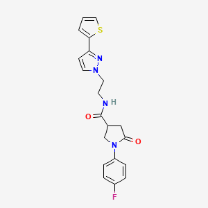 molecular formula C20H19FN4O2S B2399297 1-(4-氟苯基)-5-氧代-N-(2-(3-(噻吩-2-基)-1H-吡唑-1-基)乙基)吡咯烷-3-甲酰胺 CAS No. 1797328-59-6