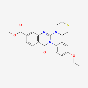 molecular formula C22H23N3O4S B2399316 Methyl 3-(4-ethoxyphenyl)-4-oxo-2-thiomorpholino-3,4-dihydroquinazoline-7-carboxylate CAS No. 1251675-64-5