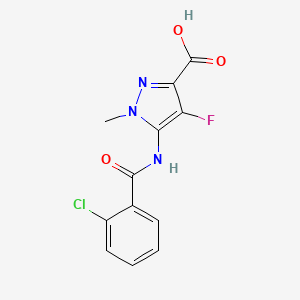 molecular formula C12H9ClFN3O3 B2399325 5-(2-chlorobenzamido)-4-fluoro-1-methyl-1H-pyrazole-3-carboxylic acid CAS No. 1708025-16-4