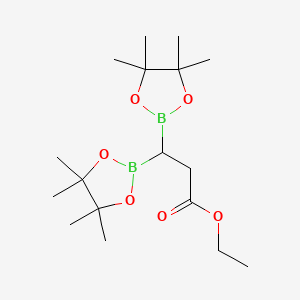 molecular formula C17H32B2O6 B2399332 Ethyl 3,3-bis(tetramethyl-1,3,2-dioxaborolan-2-yl)propanoate CAS No. 1302132-95-1