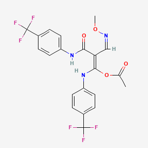 molecular formula C21H17F6N3O4 B2399345 2-[(Methoxyimino)methyl]-3-oxo-1,3-bis[4-(trifluoromethyl)anilino]-1-propenyl acetate CAS No. 337921-10-5